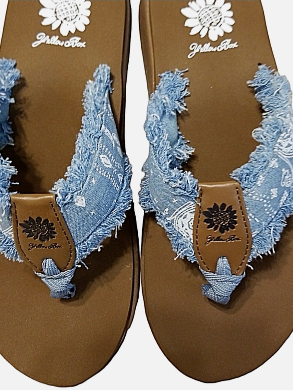 Denim Frayed Band Flip Flop Sandals - Light Blue - Picture 4 of 5
